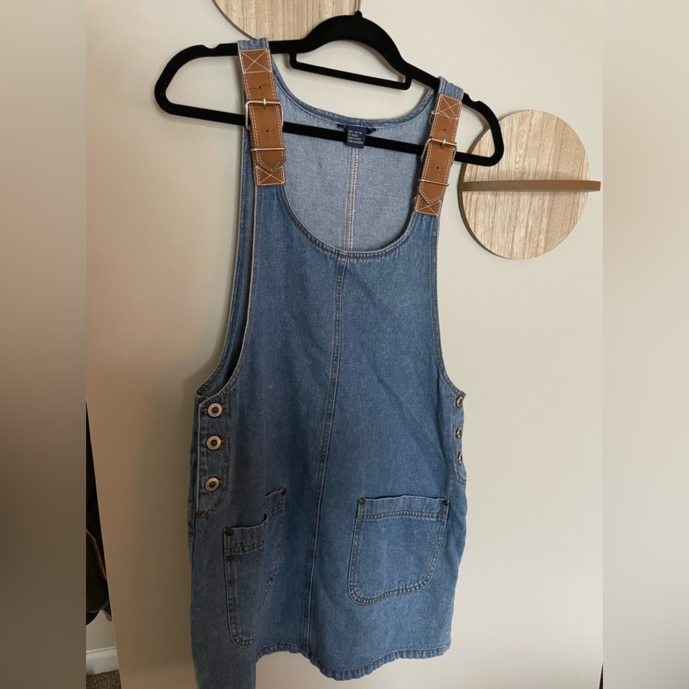 Vintage Jean Dress with Brown Leather Buckle Straps